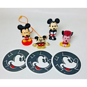 Vintage DISNEY Mickey Mouse Lot‎ of 7 Items TAIWAN Toys Bubble Pipe Necklace